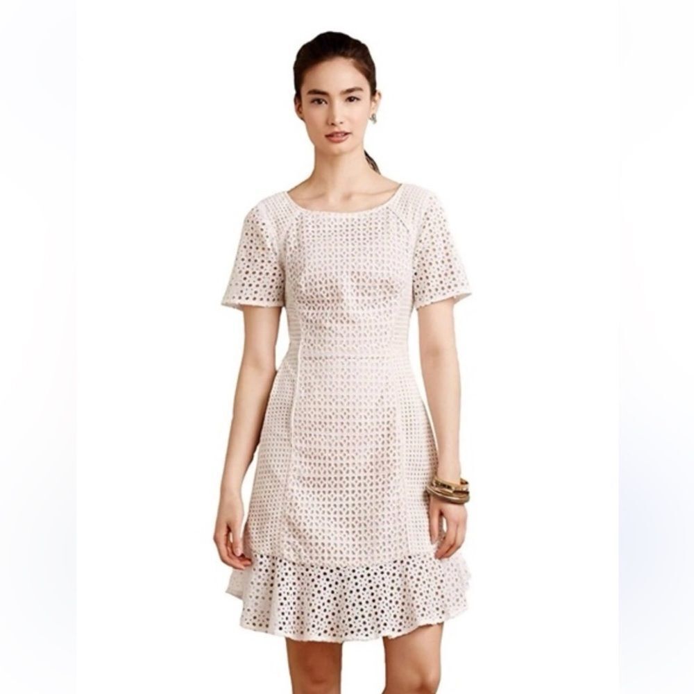 Anthropologie HD in Paris Georgia eyelet dress white cotton w/ nude lining 00P
